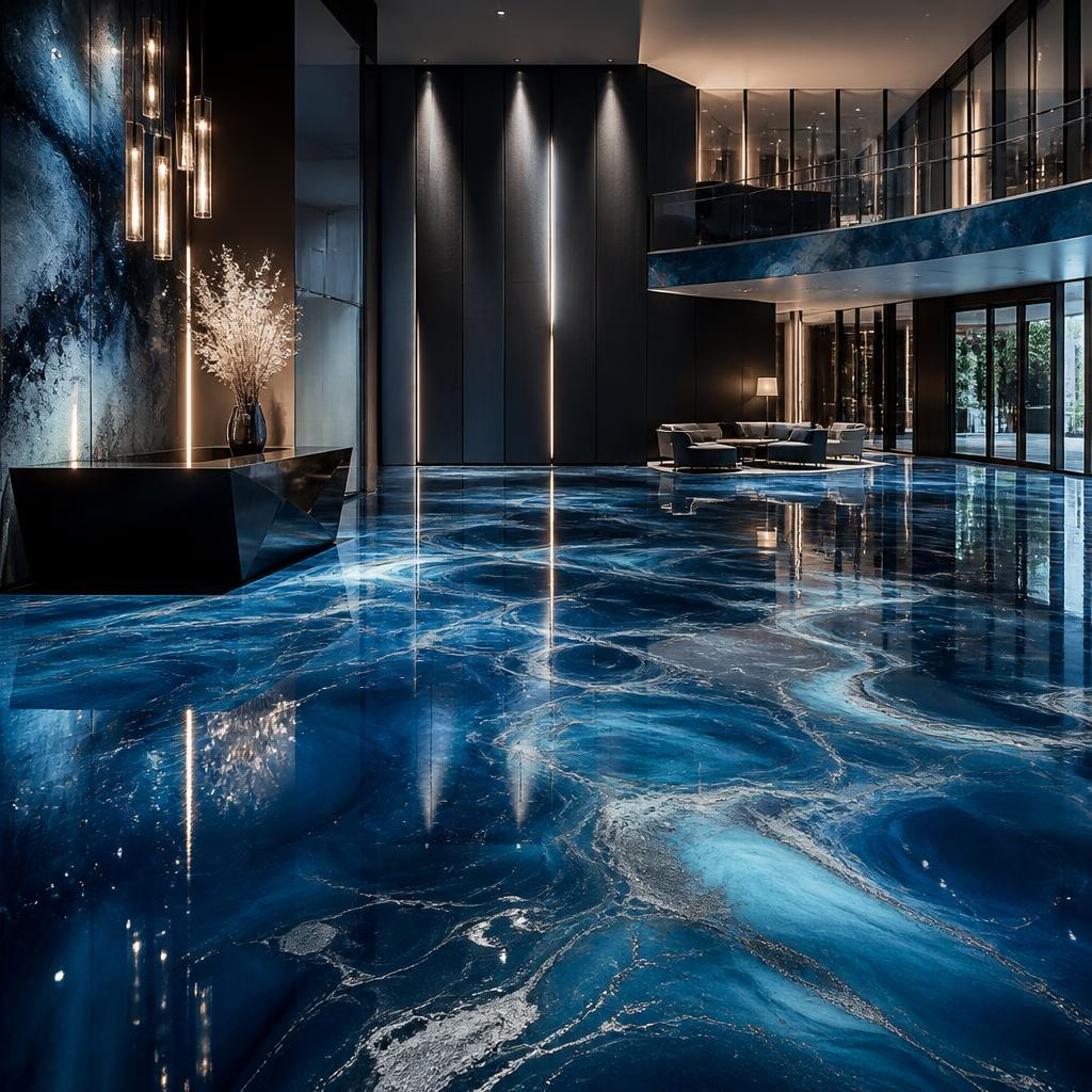 Ocean Blue Metallic Epoxy — Corporate Lobby